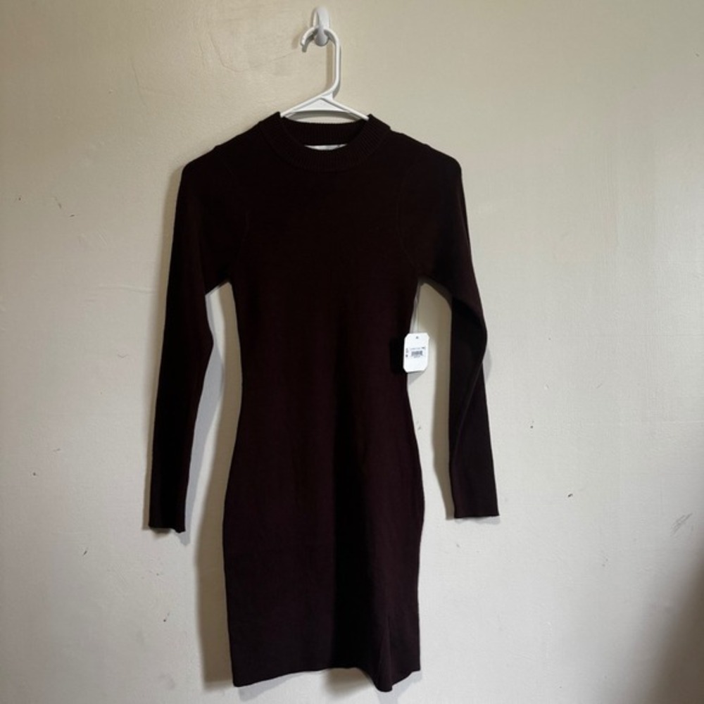 Altar'd State Women's Brown Long Sleeve Mock Neck Sweater Mini Dress S NWT